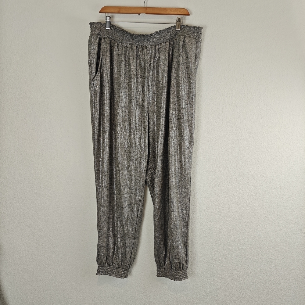 Anthropologie Metallic Silver Plus-Size Joggers | 2X Relaxed Luxe with Pockets